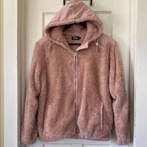 Pink Sherpa Block Teddy Jacket Plush Hooded Design